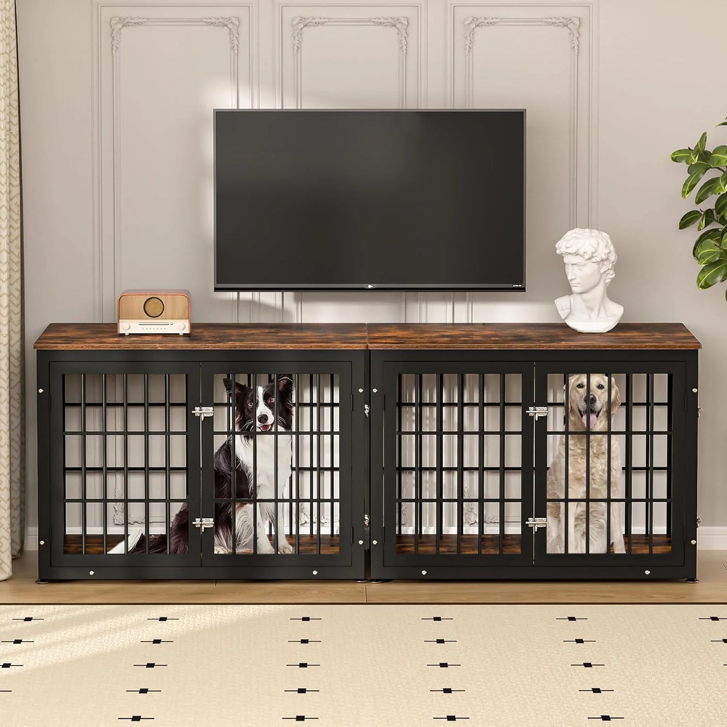 Rustic Dog Crate Furniture – Heavy Duty Wooden Kennel & End Table for Large/Medium Dogs (42" Brown)