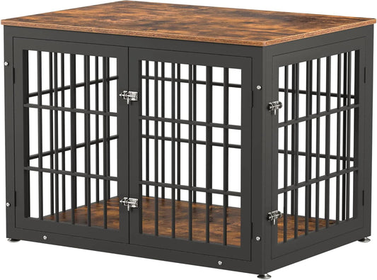 Rustic Dog Crate Furniture – Heavy Duty Wooden Kennel & End Table for Large/Medium Dogs (42" Brown)