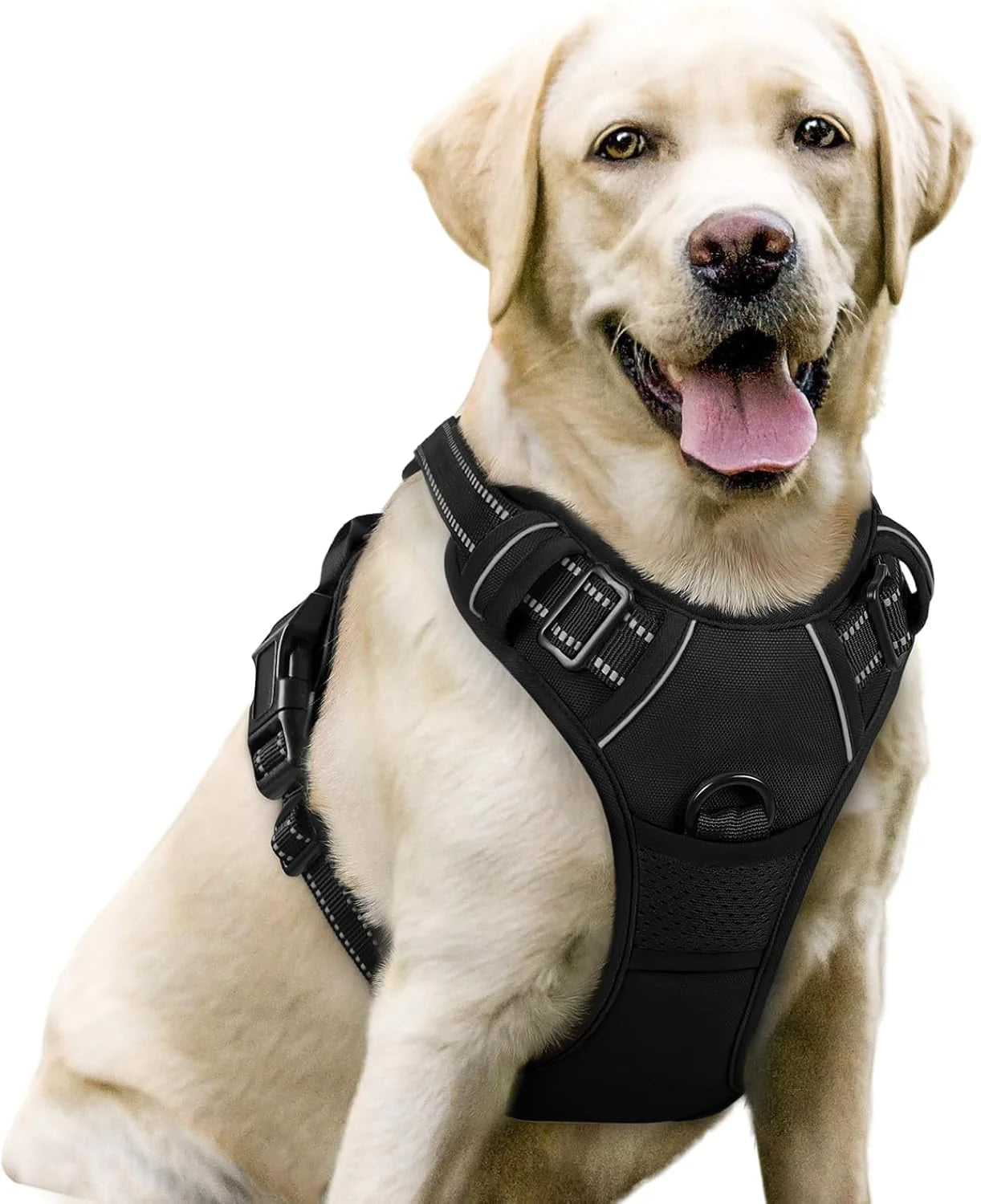 No-Pull Dog Harness with 2 Leash Clips – Adjustable, Reflective, Padded Vest for Large Dogs (Black, L)