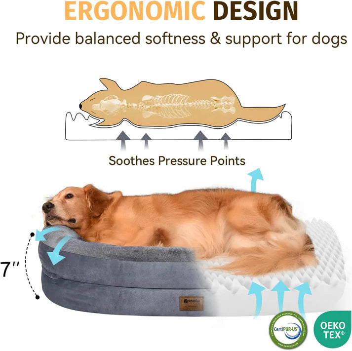 Orthopedic Memory Foam Dog Bed – Waterproof, Washable with Bolsters for Large Dogs