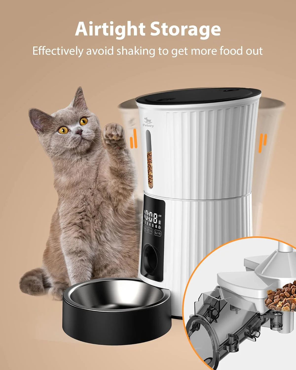 Petory Automatic Cat Feeder – 4L Timed Dispenser with Voice & Battery Backup