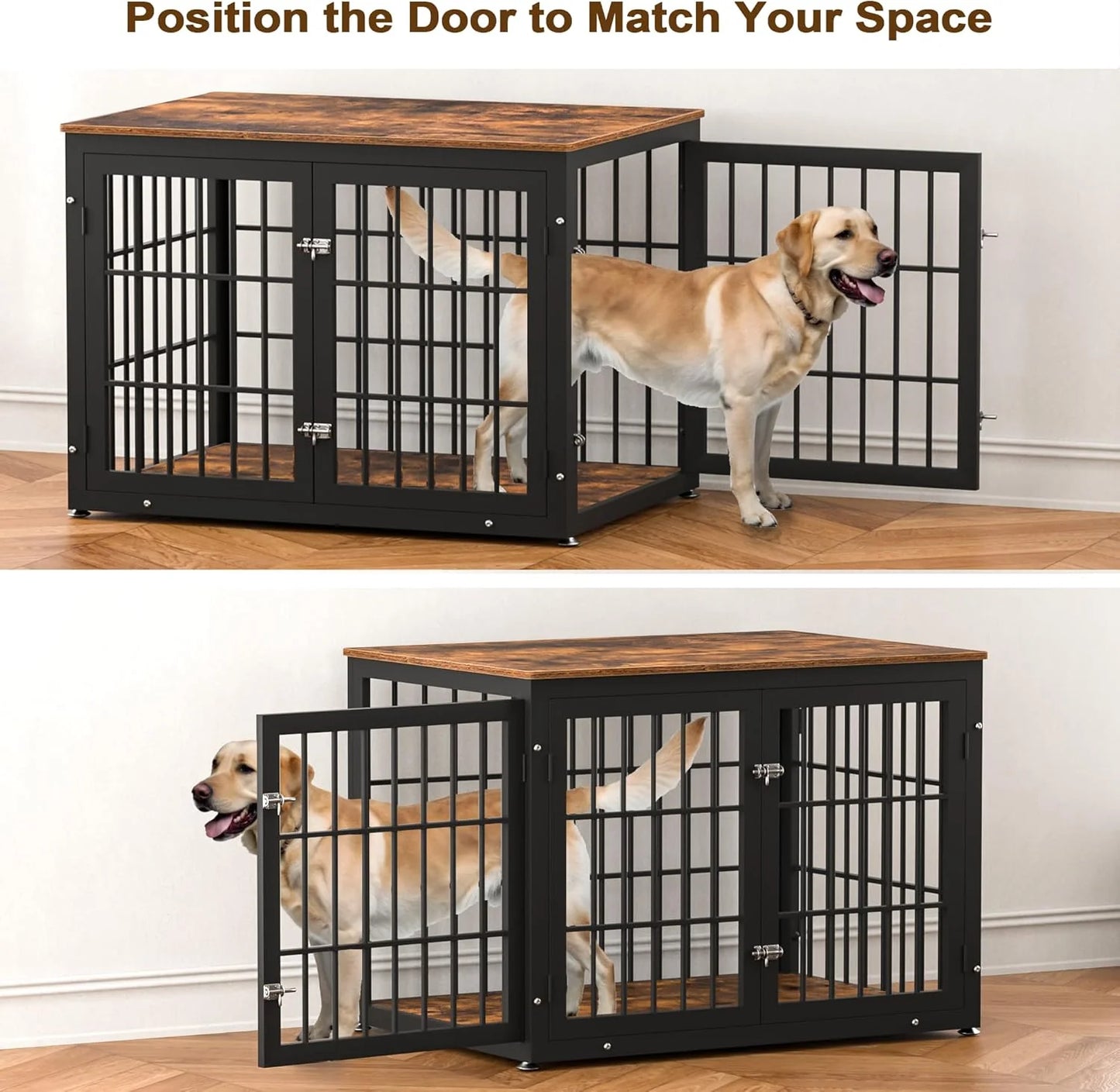 Rustic Dog Crate Furniture – Heavy Duty Wooden Kennel & End Table for Large/Medium Dogs (42" Brown)