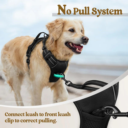 No-Pull Dog Harness with 2 Leash Clips – Adjustable, Reflective, Padded Vest for Large Dogs (Black, L)