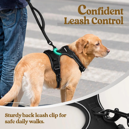No-Pull Dog Harness with 2 Leash Clips – Adjustable, Reflective, Padded Vest for Large Dogs (Black, L)