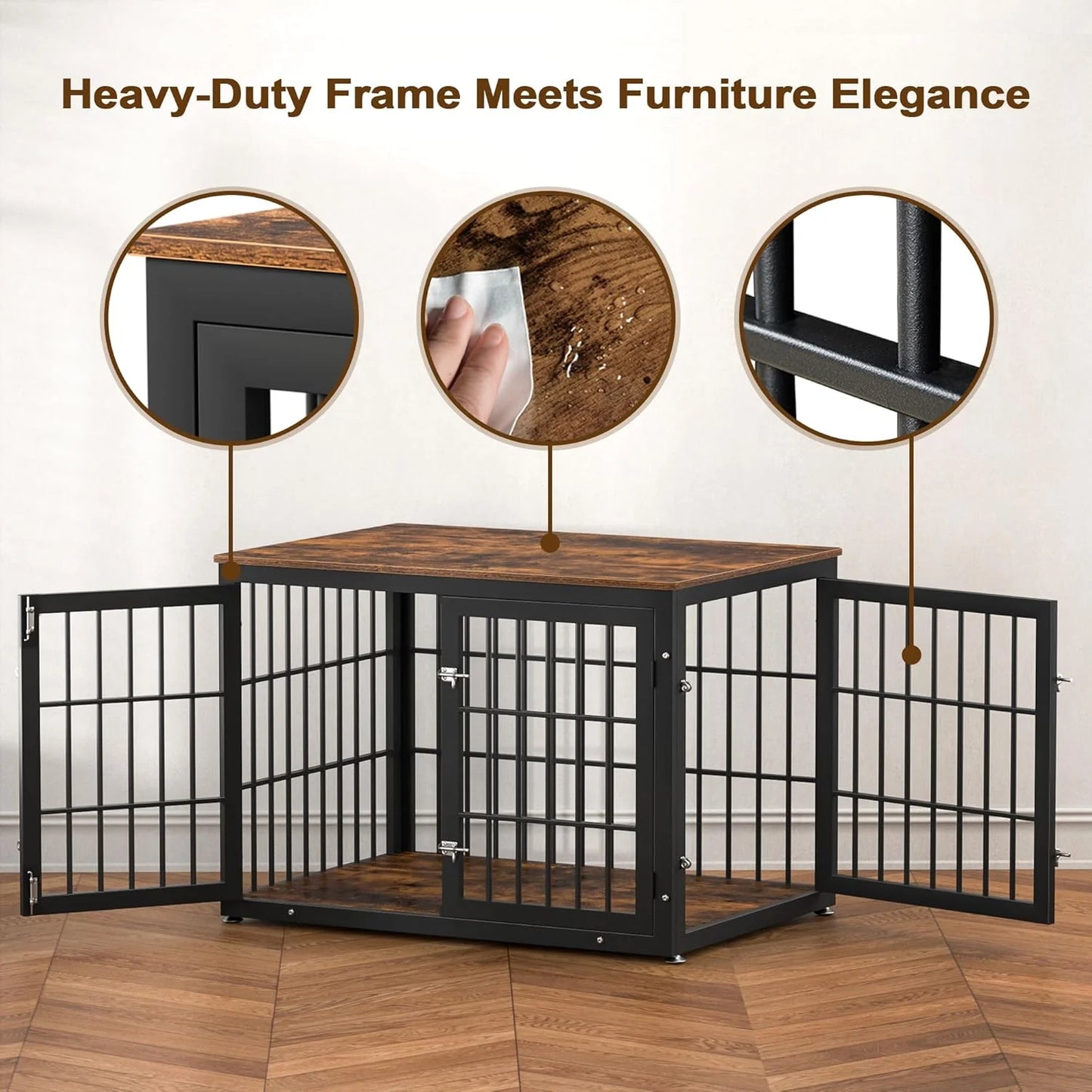 Rustic Dog Crate Furniture – Heavy Duty Wooden Kennel & End Table for Large/Medium Dogs (42" Brown)