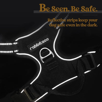 No-Pull Dog Harness with 2 Leash Clips – Adjustable, Reflective, Padded Vest for Large Dogs (Black, L)