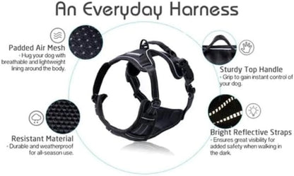 No-Pull Dog Harness with 2 Leash Clips – Adjustable, Reflective, Padded Vest for Large Dogs (Black, L)